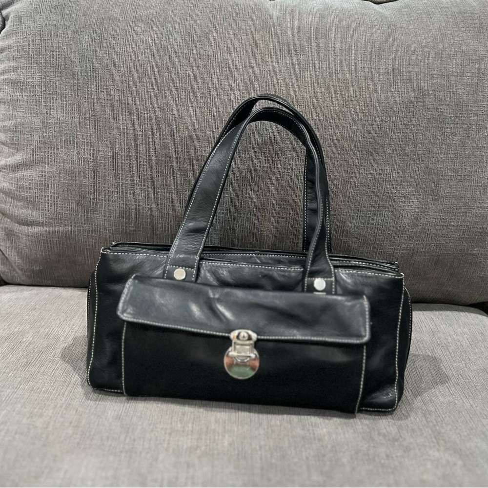 Perlina Black Leather Handbag